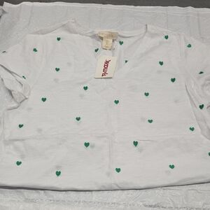 Cynthia Rowley White Tee with Green Hearts